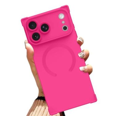 Imagem de AIGOMARA Capa magnética para iPhone 17 Pro Max de 6,9 polegadas [compatível com MagSafe] Capa protetora de TPU macio rosa choque fina com cantos reforçados à prova de choque para mulheres e homens