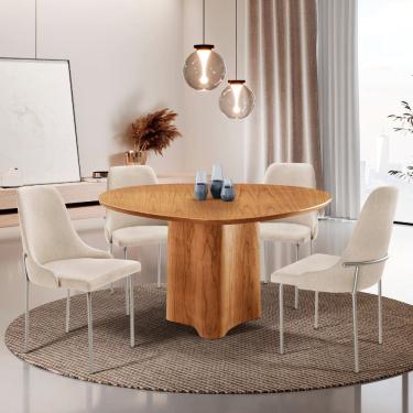 Imagem de Sala de Jantar Mesa Selene Tampo 135cm Laminado com 4 Cadeiras Vicenza Moderna Mobilia