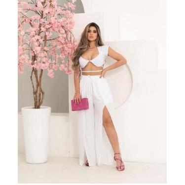 Imagem de Calça Pantalona com Fenda - Nanda Fashion Boutique , Branco, U