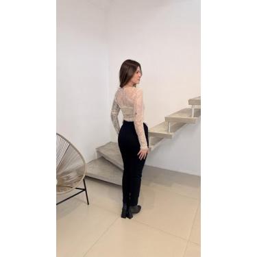 Imagem de Body Feminino Renda Vazada Manga Longa  Look Sofisticado - Cacharrel S