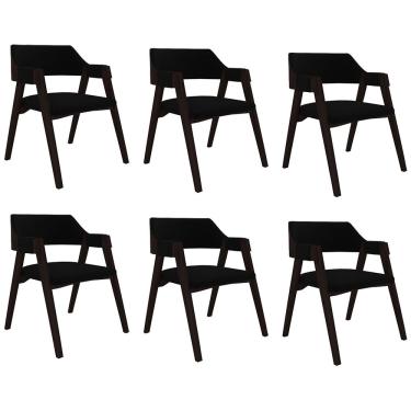 Imagem de Kit 6 Cadeiras Sala de Jantar e Jogos Carteados Madeira Maciça Poker Veludo Preto/Tabaco G42 - Gran Belo