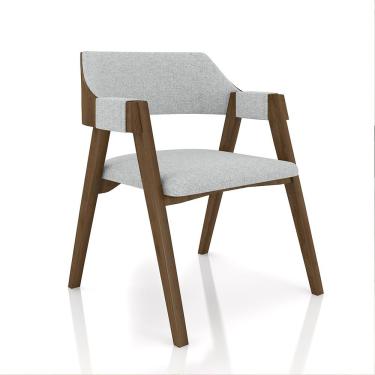 Imagem de Cadeira Sala de Jantar e Jogos Carteados Madeira Maciça Poker Linho Cinza/Nogueira G42 - Gran Belo