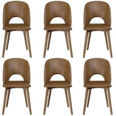 Imagem de Kit 6 Cadeiras Decorativas Sala de Jantar Madeira Maciça Hadassa PU Marrom/Nogueira - Gran Belo