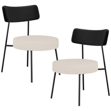 Imagem de Kit 02 Poltronas Decorativas Para Sala De Estar Base Fixa Londres L02 Couríssimo Preto Linho Cru - Lyam