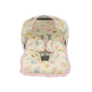 Imagem de Kit Completo para Bebê Conforto – Universal com Capa, Capota e Protetores de Cinto – Tecido 100% Algodão – Confortável e Macio (Passarinho Rosa)