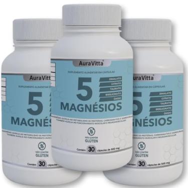 Imagem de Magnésio Concentrado 5 em 1 - AuraVitta - Suplemento Alimentar 90 Cápsulas