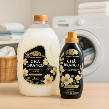 Imagem de Kit Coala Linha Laundry Chá Branco Lava Roupas 3L + Amaciante 1L Perfume Suave e Elegante, Maciez Prolongada e Limpeza Profunda com Roupas Perfumadas por Mais Tempo