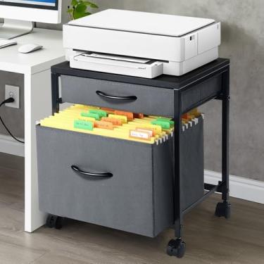 Imagem de AceOrbit Carrinho de arquivo móvel com 2 gavetas de tecido, tamanho carta A4 ao lado, armário de arquivo vertical em rodas traváveis, suporte de impressora móvel para armazenamento sob a mesa para