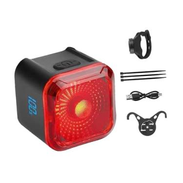 Imagem de Fenteer Lanterna traseira inteligente para bicicleta, com de luz traseira, luz de advertência LED, à prova d'água, traseira para bicicleta, 6 modos