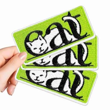 Imagem de 3 peças de remendos artísticos para gatos, lindos adesivos artísticos para dormir, bordados, costurados, para chapéu, roupas, jeans, bolsas