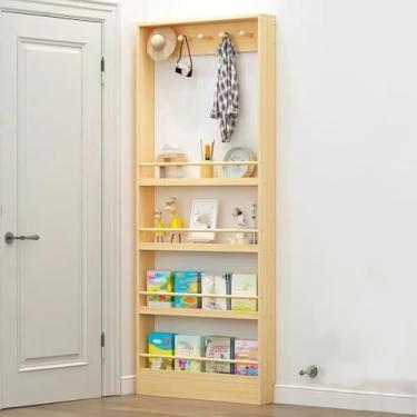 Imagem de Armário De Armazenamento Atrás Da Porta Estante Montada Na Parede Armazenamento Multicamadas E Design De Gancho De Roupas Estante De Livros De Bambu D, Woodcolor, 80 * 10 * 175cm/31.5 * 3.9 * 68.9in