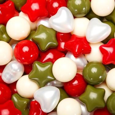 Imagem de GOGOSO Bolas de bola em forma, 100 bolas de estrelas + corações, bolas de plástico para poços de bola, bola para crianças pequenas, festa de aniversário e decoração, diversão (vermelho verde)