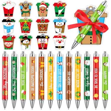 Imagem de Engrowtic Conjunto de 24 lembrancinhas de Natal, notas adesivas de pão de gengibre de Natal com fitas esferográficas, Papai Noel, elfos, alces, canetas esferográficas inspiradoras, presente de Natal