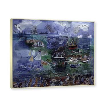 Imagem de Moldura de champanhe. Raoul Dufy Prints, (The Regatta 5), pôster de viagem vintage, arte impressionista, imagem de arte de parede em tela para decoração de casa. 40 x 48 cm-15,7 x 18,9 pol