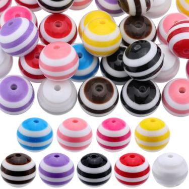 Imagem de SUNNYCLUE 1 B0X 45 peças, 9 cores, 20 mm, contas de chiclete grossas, contas redondas listradas, grandes arco-íris, multicoloridas, resina plástica, contas soltas para fazer contas DIY canetas com