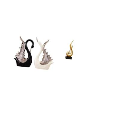 Imagem de Fenteer Escultura de Cerâmica de Cisne E Estátua Abstrata de Fogo, Estatueta de de Resina, Arte Moderna para Mesa, Prateleira, Armário, Sala de Estar, a