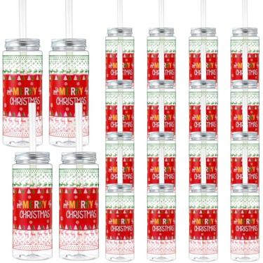 Imagem de Potchen 24 peças, suéter feio para festa, copo de plástico, 402 g, copos reutilizáveis de Natal com tampas e canudos, lata de cerveja, copo de café gelado para adultos, presente de decoração de festa