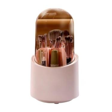 Imagem de Organizador GiratóRio PortáTil 360º | Para Maquiagem E CosméTicos | Porta Escovas E Batons | Caixa De Mesa PráTica(Rosa)
