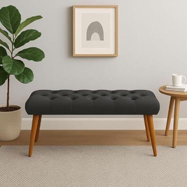 Imagem de Puff Banqueta Estofada – Banco Decorativo com Pés de Madeira para Sala, Quarto, Hall ou Closet (Grafite)