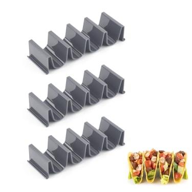 Imagem de Suporte de taco cinza - pacote com 3, bandeja de taco em forma de onda para festa, comporta 4 tacos cada, pode ser lavada na lava-louças e empilhável