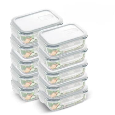 Imagem de Conjunto 5 Potes 640ml Vidro 4 Travas Marmita Hermético, Marmitas para Comida Pronta - Ideal para Marmita de Trabalho e Refeições Leves-potes de vidro com tampa(KIT 10 PEÇAS)