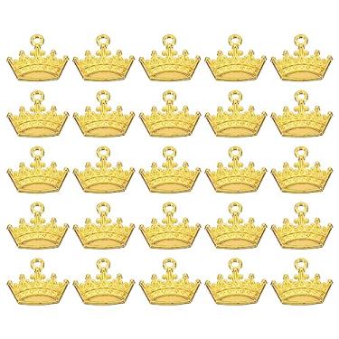 Imagem de Pingente de coroa, 50 peças mini pingente de coroa designer de metal a granel DIY para fazer joias, pulseiras, brincos, colar, artesanato de casamento, Queen, ouro