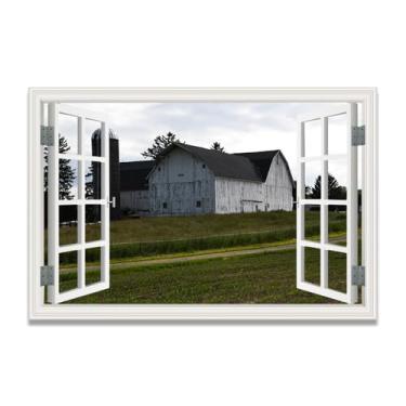 Imagem de LKXGRRSFG Tela de janela falsa Big BarnSpace-Saving, arte de parede cênica realista para quarto, casa, 20 x 30 cm, sem moldura