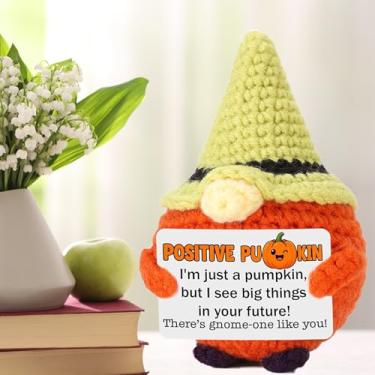 Imagem de Mini abóbora de crochê feita à mão – Engraçado suporte edificante tricotado abóboras de crochê gnomo para mulheres, amigas, outono, colheita, decoração, presente de aniversário