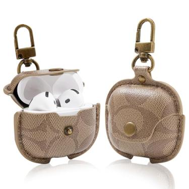 Imagem de Capa para AirPods 4 (2024), proteção completa à prova de choque para AirPods 4ª geração, compatível com AirPods 4ª capa com chaveiro para mulheres e homens - marrom