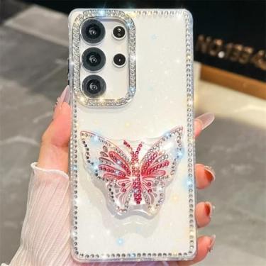 Imagem de Capa para Galaxy A16 5G Glitter Star Butterly Stand Capa de celular fofa (para Galaxy A16 5G/branca)