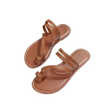 Imagem de Sandália feminina Boho sem salto com tiras, Marrom ferrugem, 40