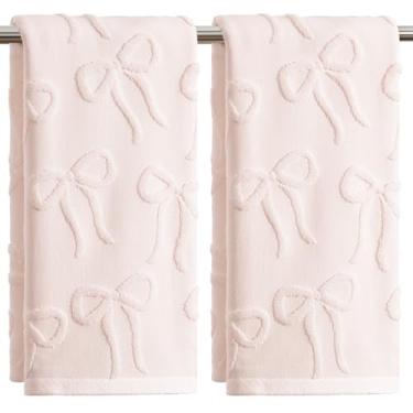 Imagem de Artoid Mode 2 peças de toalhas de mão jacquard com laço 3D rosa para banheiro, 100% algodão macio absorvente toalha de decoração de banheiro, 14,7 x 29,5 polegadas