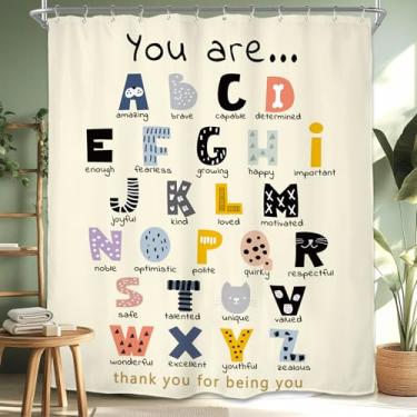 Imagem de Miyotaa ABC Conjunto de cortina de chuveiro com citações do alfabeto 152 cm L x 180 cm A positiva motivacional inspiradora Você está aprendendo educacional crianças poliéster impermeável cortina de