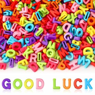 Imagem de Augshy 400 peças de contas grandes de plástico colorido A-Z contas de formato de alfabeto misto para fazer joias, pulseiras, colares, chaveiros, cadarços, artesanato, decoração de festa (9 x 12 mm)