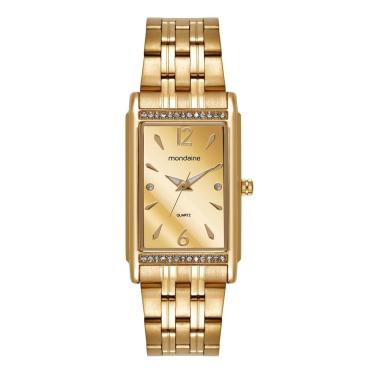 Imagem de Relogio Mondaine Feminino Ref: 32959lpmvde1 Retangular Espelhado Dourado