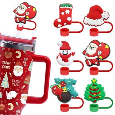 Imagem de Tampa de palha de Natal para Stanley Christmas Straw Topper Xmax Stanley Cup Accessories Capa de palha de Papai Noel Garrafa de água Topper de canudo presente para festa de Natal Papai Noel