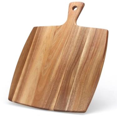 Imagem de Tábuas grandes de charcutaria de madeira, tábuas de corte de madeira de acácia para cozinha, tábua de cortar carne, tábua de cortar pão, tábua de queijo, decorativa, grande, com alça, bloco de