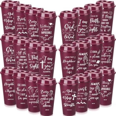 Imagem de Tioncy Presentes Cristãos Reutilizáveis para Mulheres Homens Versículo Bíblico Copos de Plástico com Tampas 473 ml Copos de Café Religiosos Inspiradores Presentes Cristãos para Igreja (Claret, 72
