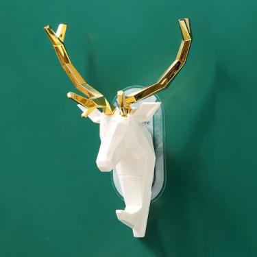 Imagem de Deko Antler estilo cabide de parede criativo para decoração de casa, fácil instalação para casacos, chapéus e acessórios para quarto, sala de estar, entrada (branco)