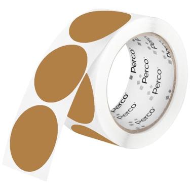 Imagem de Perco Etiquetas adesivas redondas perfuradas de 5 cm marrom Kraft — 250 adesivos redondos por rolo — natural, superfície semelhante a papelão com adesivo permanente para etiquetagem de produtos