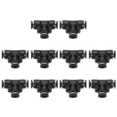 Imagem de HARFINGTON 10 peças de encaixe de pressão para conectar tubo de 5/40.6 cm em forma de OD T T kit de encaixe pneumático de mangueira de ar de conexão rápida de 3 maneiras, preto