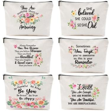 Imagem de Bolsa de maquiagem CHENGU Rainbow Heart Canvas, 6 peças para mulheres