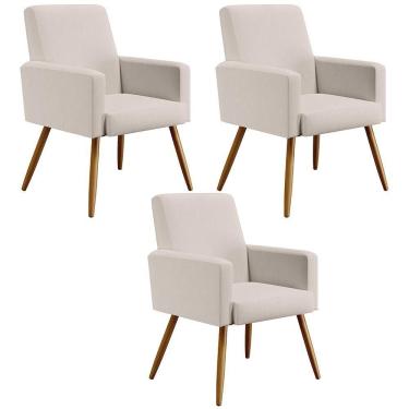 Imagem de Kit 03 Poltronas Estar E Recepção Pés Palito Linho Cru