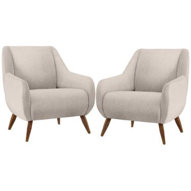 Imagem de Kit 02 Poltronas Pés De Madeira Paloma D02 Linho Cru C-443