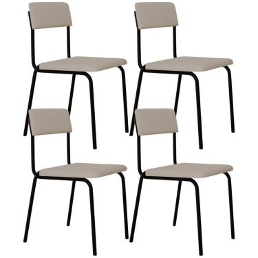 Imagem de Kit 04 Cadeiras Estofada Para Sala De Jantar Sense Preto C01 Linho Palha - Lyam Decor