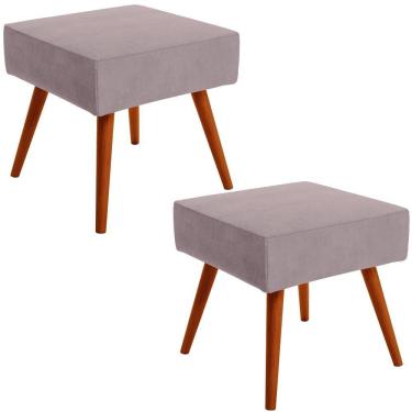Imagem de Kit 02 Puffs Banqueta Decorativa Com Pés Palito Suede Rosê