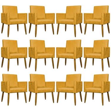 Imagem de Kit 12 Poltronas Decorativas Mari Pé Palito Castanho - Mostarda Suede
