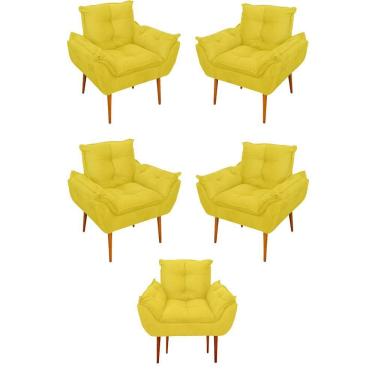 Imagem de Kit 05 Poltrona Opala Sofá Sala, Quarto, Escritório Suede Cor:amarelo