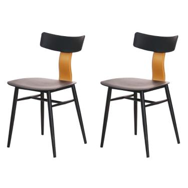 Imagem de Kit 2 Cadeiras Analu Rivatti 42cm (largura) Assento E Encosto Pp Preto Detalhe Em Pu Marrom Base Aço