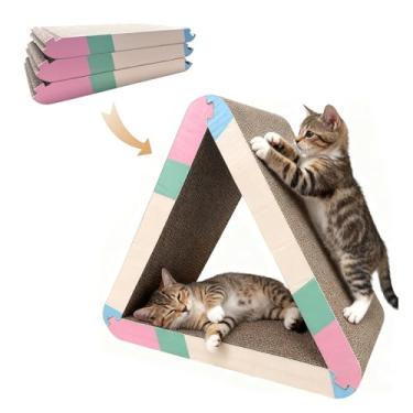 Imagem de JUNGLE WELL Almofada triangular para arranhar gatos – Placa dobrável para arranhar gatos com papel ondulado espesso não tóxico, papelão reciclado durável para gatos em ambientes internos